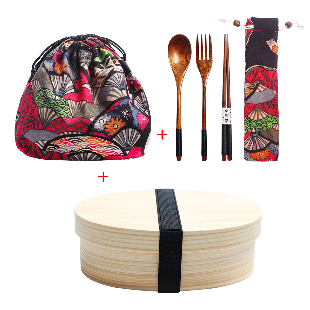 Wooden Lunch Box Kit Japan Style Bento Box for Kids Sushi Container 1Layer Tableware Student Wooden Lunch Box with Compartments: 4