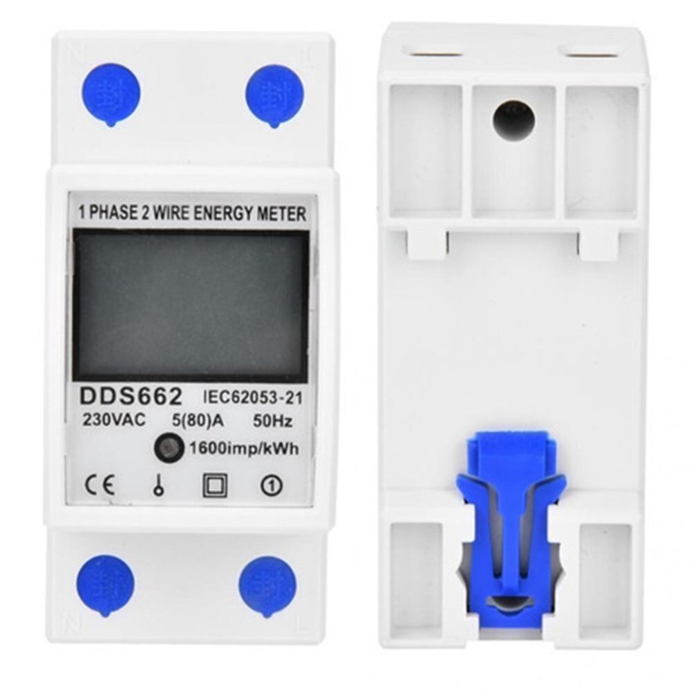 Backlit Single Phase Two Wire LCD Digital Display Wattmeter Power Consumption Energy Meter kWh AC 230V 50Hz Din Rail 110V 60Hz