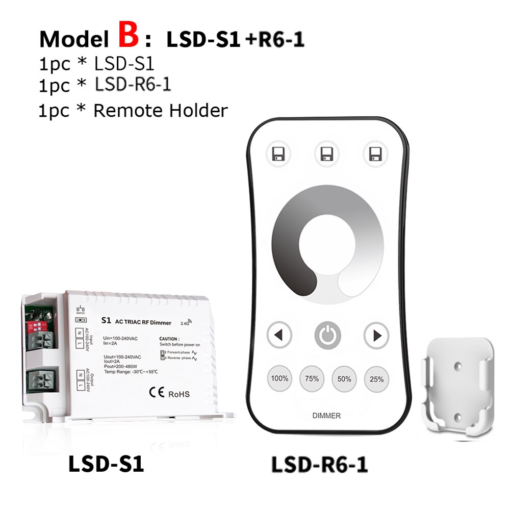 Led Triac Dimmer 220V High Voltage 100V-240VAC 2A Trailing Edge Dimming 2.4G wireless RF Remote Led Light Triac Dimmer S1: Model B