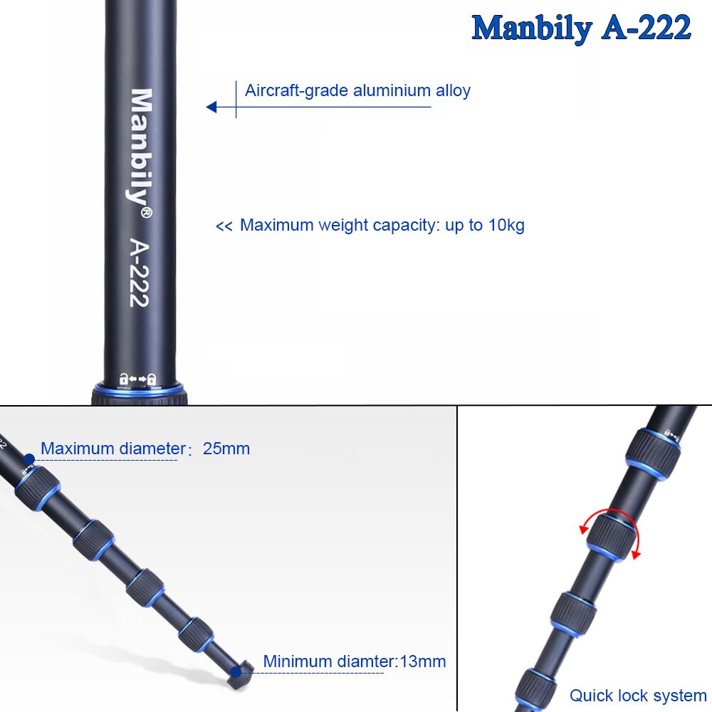 Andoer-cámara telescópica ajustable portátil de aleación de aluminio, monopié para videocámara, monopié, monopié, palo para caminar para Nikon y Canon