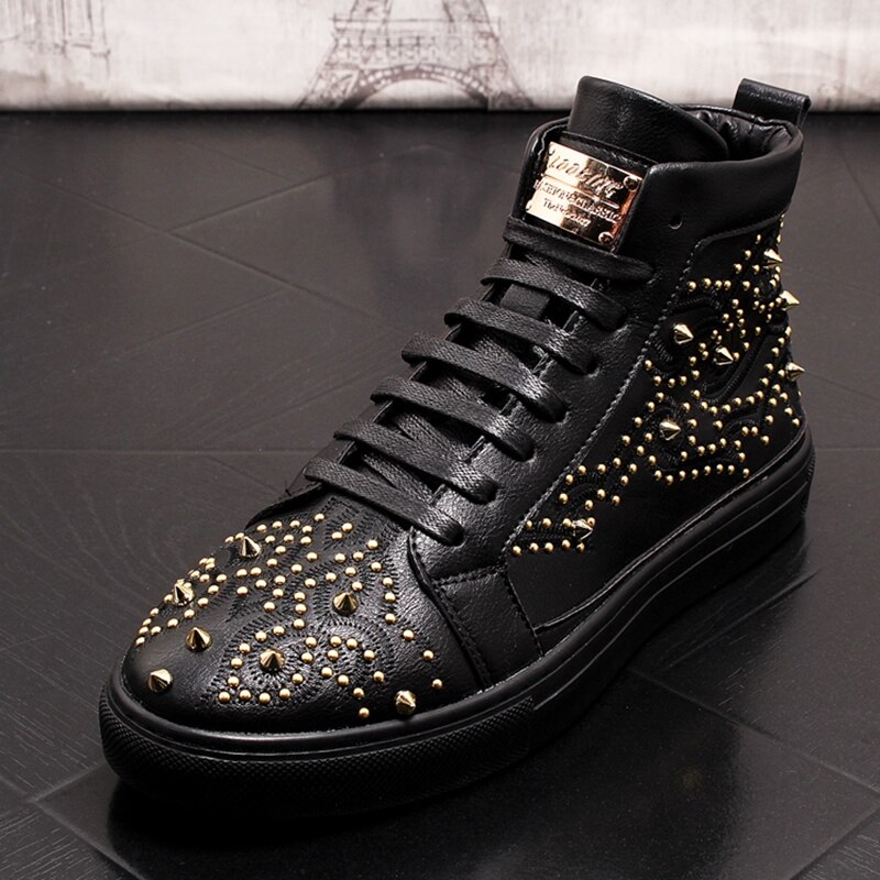 Stephoes Männer Trend Stiefeletten Frühling Herbst hoch oben Nieten Hüfte hüpfen lässig Schuhe Männlichen Luxus Punk Schuhe