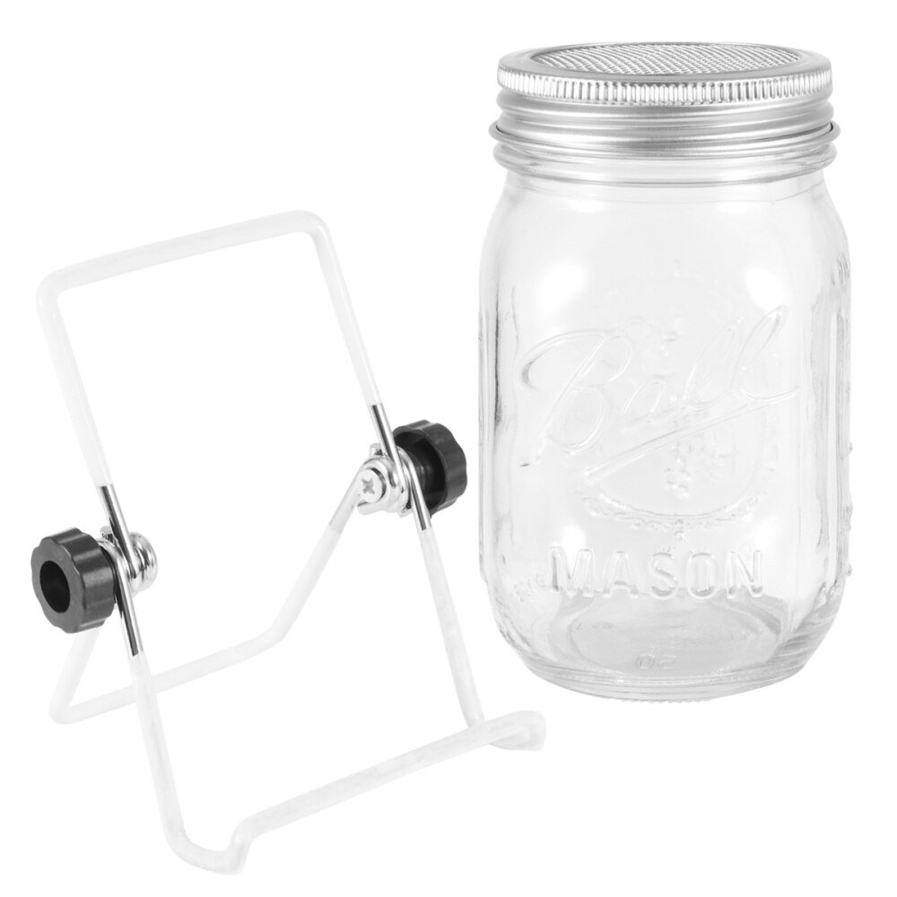Bocaux en verre 3 pièces à large bouche Mason pots Kit de pot de germination de graines pour la maison potager (450ml avec couvercle et support): Default Title