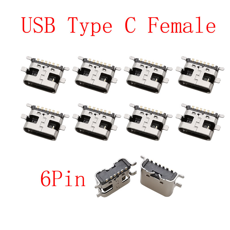 Connecteur USB Type C 2/6/16/24 broches, prise femelle, Port de chargement, SMD SMT PCB, soudure, bricolage, réparation, connecteurs de prise USB-C type-c, 10 pièces: Marron