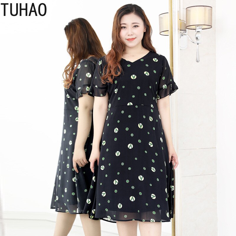 Tuhao plus size 10xl 9xl 8xl 7xl sommerkjole til kvinder stor størrelse dame chiffon kjole afslappet mor mor kjoler  wm77