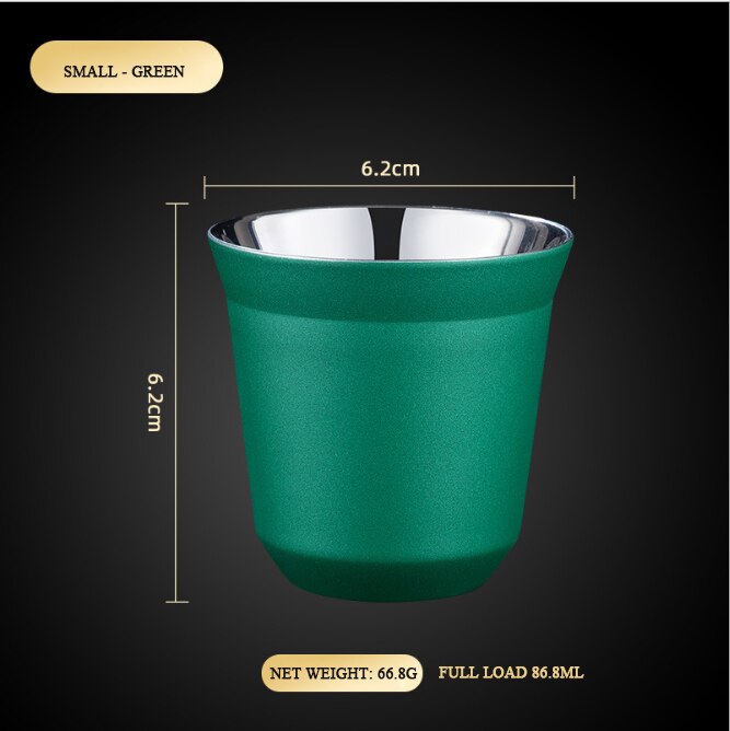 86ml Double Stainless Steel Espresso Cup Insulation Coffee Cup Capsule Shape Cute Cup Coffee Cup British Coffee Cups: green