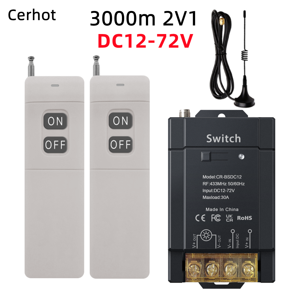 Cerhot interrupteur sans fil télécommande 30A 12V 24V 48V 72V voiture moto Circuit Modification équipement lumières interrupteur pompe à eau: Orange