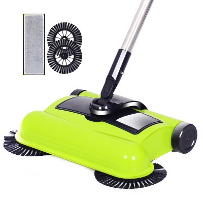balayeuse d'acier inoxydable Type de poussée balai magique pelle à poussière poignée ménage aspirateur main poussée balayeuse de plancher: Green set 1
