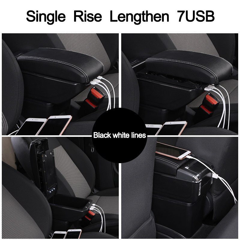 for Toyota Rush armrest box universal car center console caja modification accessories double raised with USB: Single USB White