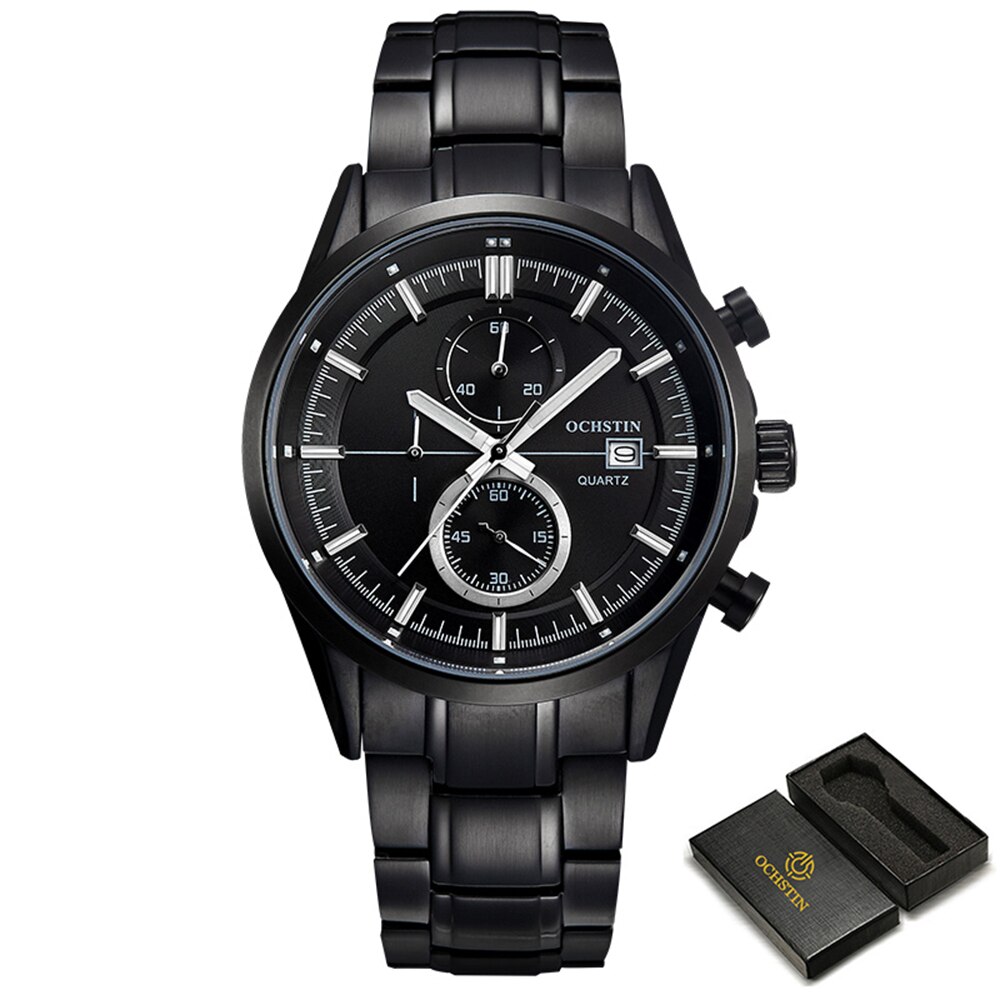 Ochstin Horloges Voor Mannen Polshorloge 30ATM Waterdichte Sport Outdoor Classic Man Quartz Mode Horloge Datum Klok Relogio Masculino: all black silver