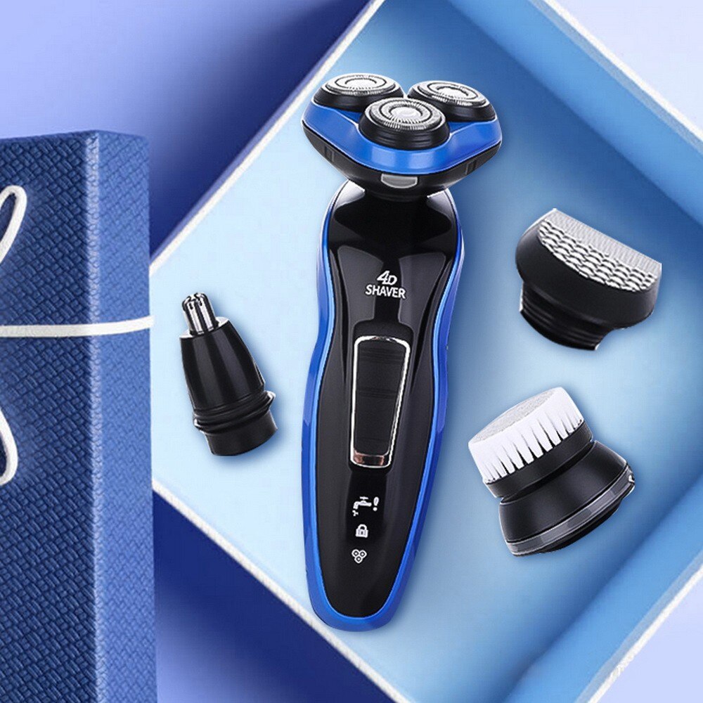 Elektrisk barbermaskine 4 in1 multigroomer genopladelig elektrisk trimmer til hår næse skæg med ansigtsrensende børste shaver til mænd