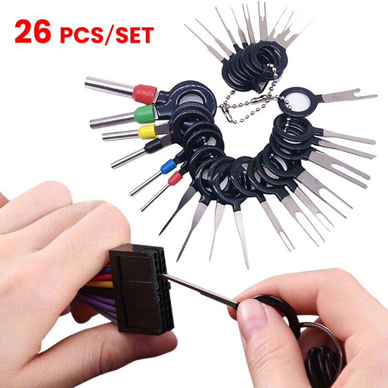26Stck Auto Terminal Entfernung Bausatz Verdrahtung crimpen Stecker Stift Auszieher Abzieher Terminal Reparatur Werkzeug