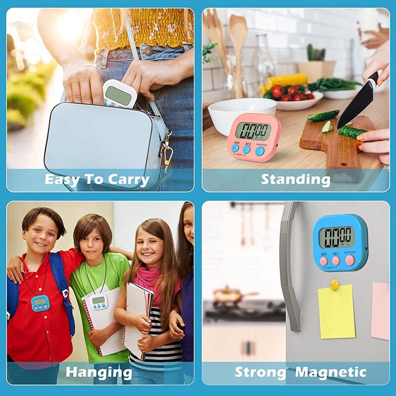 Digital Timer,Timer for Classroom and Cooking Magnetic Kitchen Timer LCD Display Kids Timers Teacher Timers (9 Pieces)