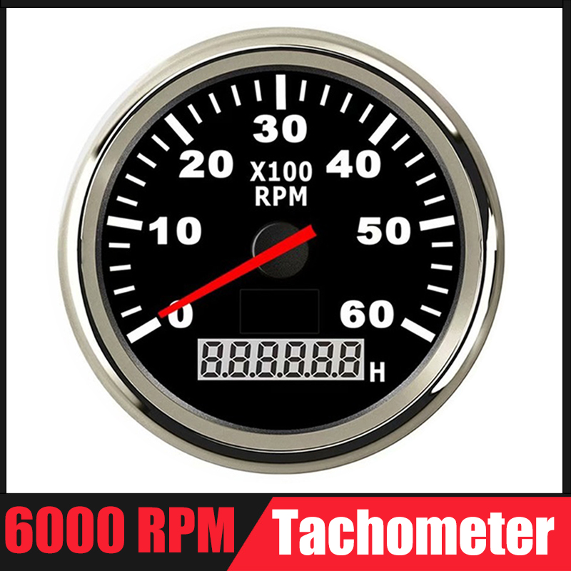 85mm Auto-Tachometer 6000 RPM Diesel- Tachometer Mit LCD Betriebsstundenzähler verrotten Hintergrundbeleuchtung Für Stiefel Marine Zubehör12V 24V