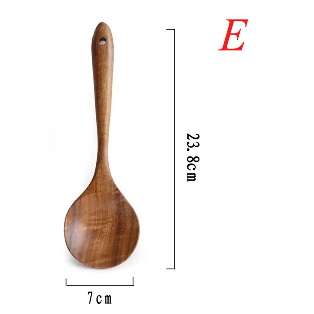 Big Wooden Rice Long Handle Spoon Soup Cooking Spoon Teak Wood Spoon Colander Ladle Skimmer Scoop Kitchen Utensils: E