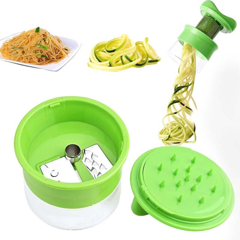 4 In 1 Manual Rotary Cutters Spiral Vegetable Cutter Handheld Carrot Cucumber Spiral Zucchini Leaf Slicers Machine Kitchen Tools