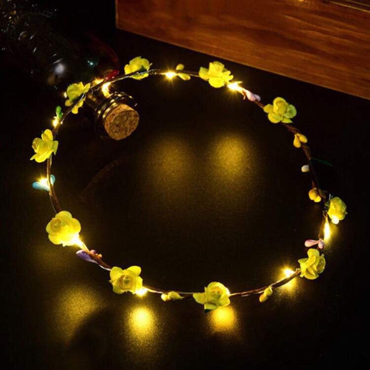 Frauen Mädchen glühend Kranz Krone Blume Stirnband LED Licht hoch Haar Kranz Haarband Girlanden Hochzeit Party Weihnachten Weihnachten Birthda: Gelb