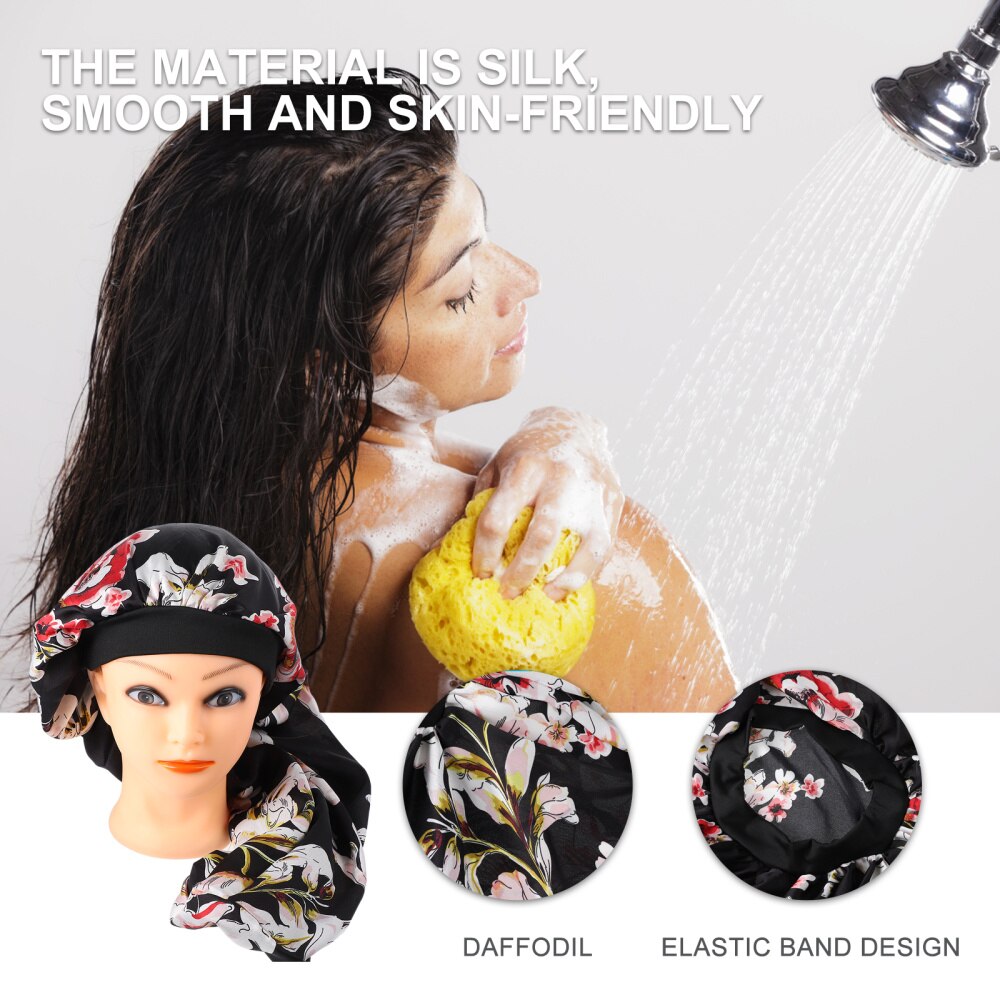 2pcs Delicate Soft Long Tail Nightcap Long Tail Silk Sleeping Cap For