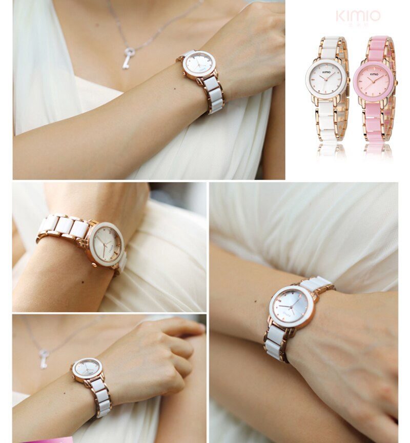 Kimio Frauen Armbinde Uhren Dame Kleid Quarzuhr Weiß Simulierte Keramik Armbanduhren Wasserdichte Uhr