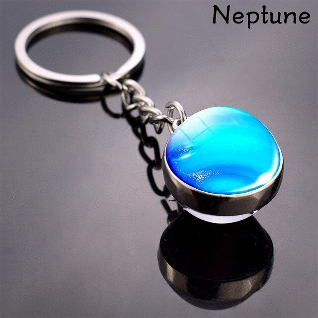 LLavero de planeta con sistema Solar para coche, llavero de galaxia, nebulosa, Luna, tierra, Sol, Marte, imagen artística, bola de cristal de doble cara: neptune