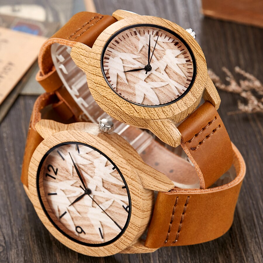 Imitatie houten horloge mannen vrouwen imitatie houten polshorloge zachte leren band mannen kwarts paar pols klok schedel bidsprinkhaan paard uur