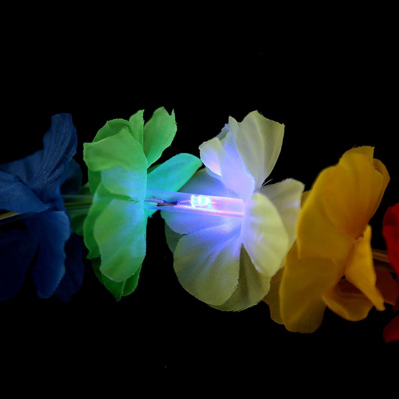 LED Lights Hawaii Flower Garland Necklace Hula Wreath Birthday Pool Party Supply Q6PD