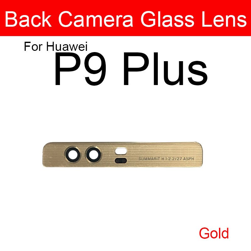 Bagside kamera linse & flash cover til huawei  p8 p9 p10 lite plus bag ydre kamera glas linse + selvklæbende mærkat udskiftning reparation: P9 plus guld 