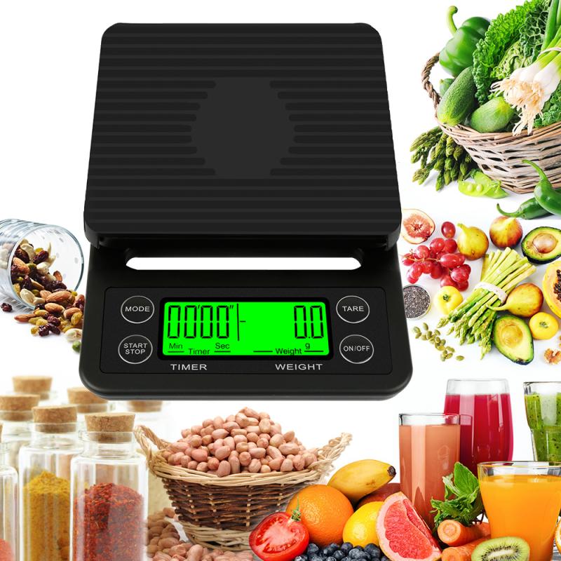 Draagbare Elektronische Digitale Keukenweegschaal Hoge Precisie Lcd Weegschalen Huishouden Koffie Wegen 0.1G Druppelen Koffie Schaal Met Timer