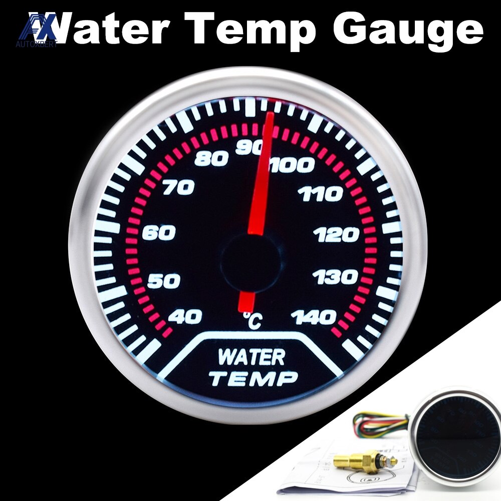 Universele 52Mm 2 "Water Temp Temperatuurmeter 40 ~ 140 ℃ Verlichte Rode Naald Indicator Digitale Pointer W/Sensor 1/8 Npt Meter