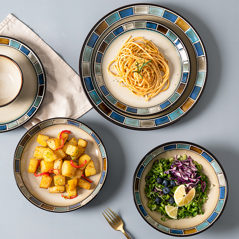 Japanese-style Bowl and Plate Combination Ceramic Tableware Sets Noodle Soup Bowl Western Food Steak Dish Dinner Plates