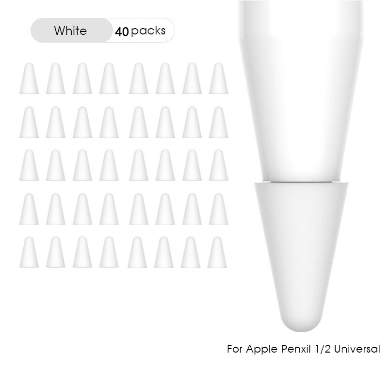 Kolorowa skóra 8 sztuk pióro stalówka ochronna pokrywa dla Apple Pencil 1 2 rysik do ekranu dotykowego dla Apple Pencil Silicone Tip Case: White 40pcs