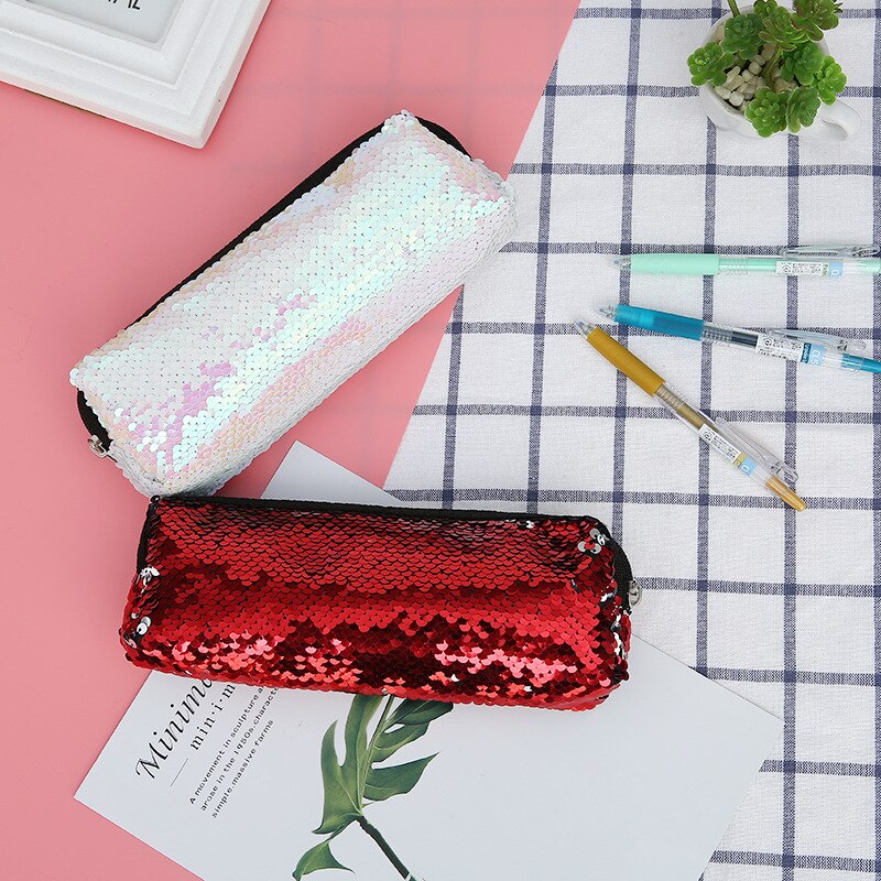 Estuche holográfico de lentejuelas para lápices, material escolar, suministros para lápices, kalem kutusu kawaii