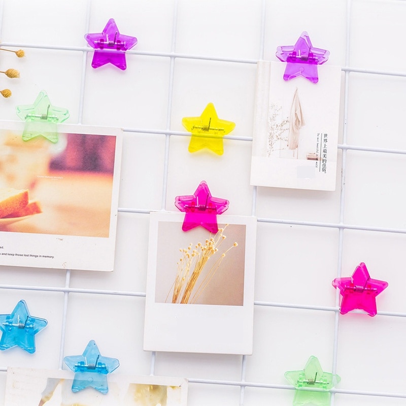 10 stk søte stjerneklemmer plastfil kvitteringsholder kawaii stasjonær papeleria papir dokumentperm klips brev foto grep klemme