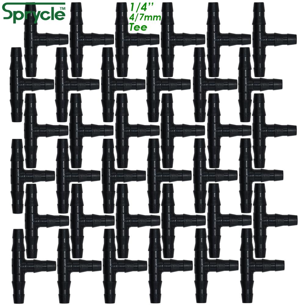 Sprycle 100-500 Stuks 1/4 Inch Connector Gezamenlijke Tee Irrigatie Druppelaar Watering Planten Outdoor Tuingereedschap Voor 4Mm/7Mm Pijp Slang