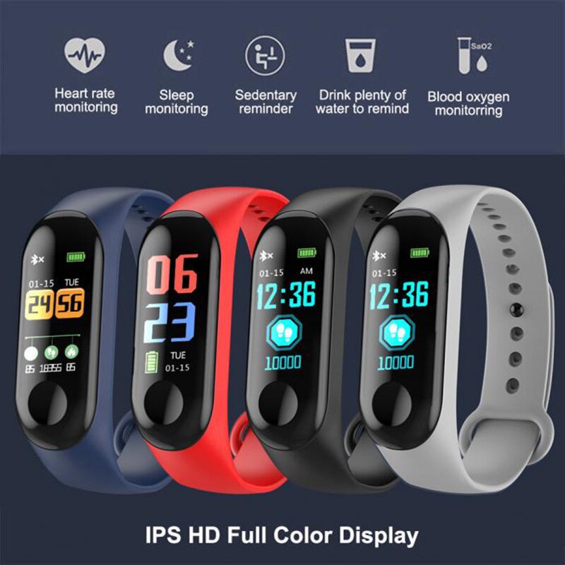 Reloj inteligente M3, pulsera de presión arterial, Monitor de ritmo cardíaco, podómetro deportivo, reloj de Fitness, podómetro para Android IOS