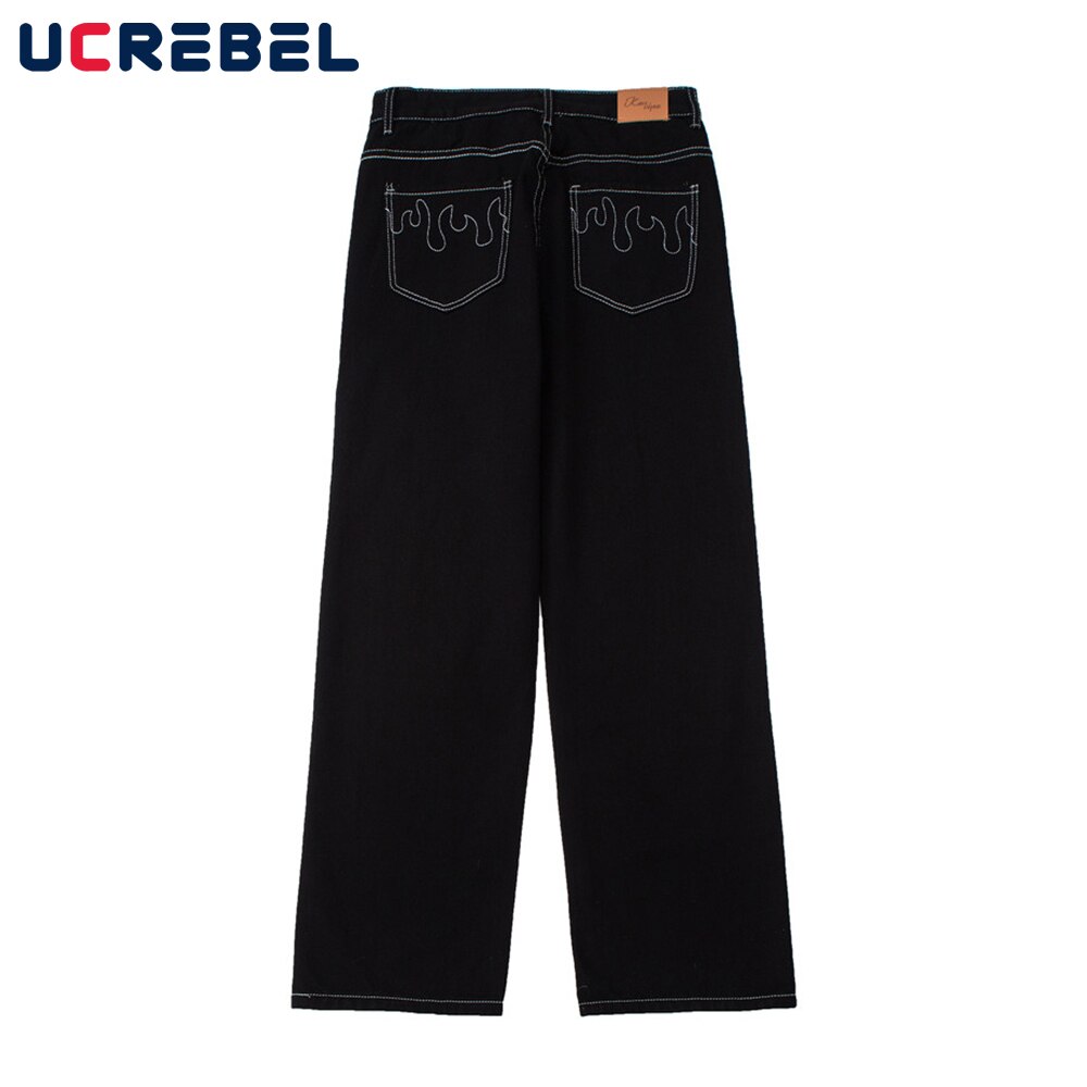 Stitch denim bukser herre high street wide leg bukser streetwear løse jeans casual bukser mænd