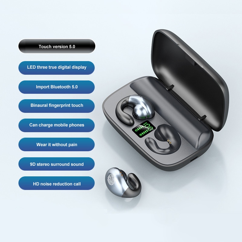 S19 Conduzione Ossea Auricolare Bluetooth Indolore Indossare Auricolari Appeso Semi In Ear Auricolare 2200 MAh Accumulatori E Caricabatterie Di Riserva Auricolari Sport: black