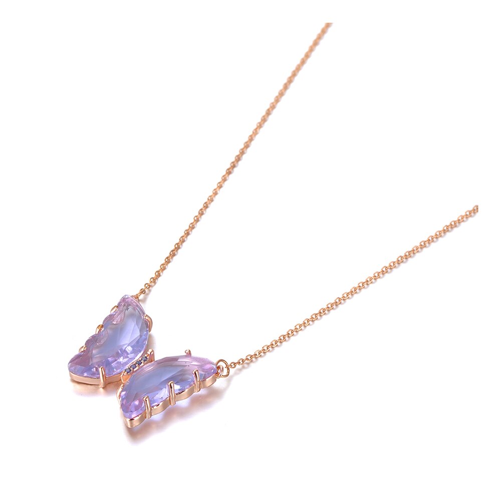 Collar Lokaer con Original de oro rosa CZ, colgante de mariposa de cristal para mujer, collar moderno de acero de titanio N20178: Purple