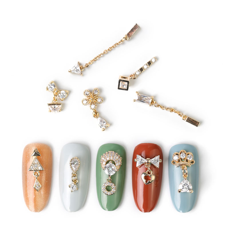 2 pieces water Crystal Dangle Chain Charms Nail Jewelry Decorations 6 type luxury Zircon Crystal Rhinestones For Nails