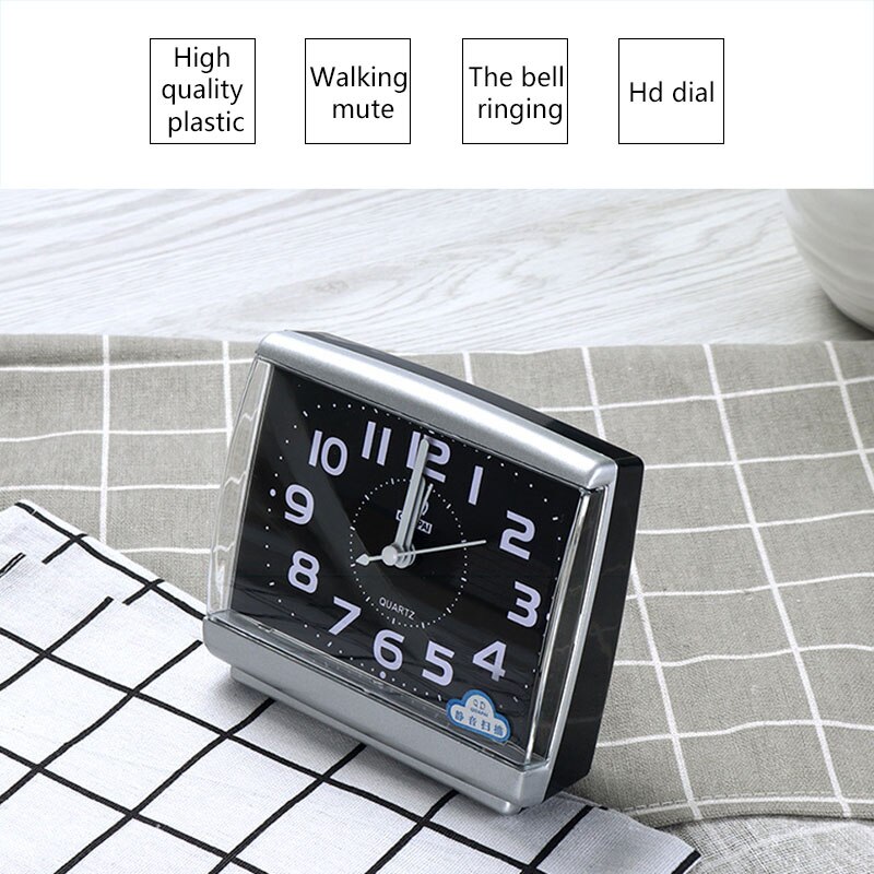 Silent Sweep Movement Alarm Clock Analog Table Clock Quartz Alarm Clock Sturdy Eco-friendly Durable Portable Square Decoration