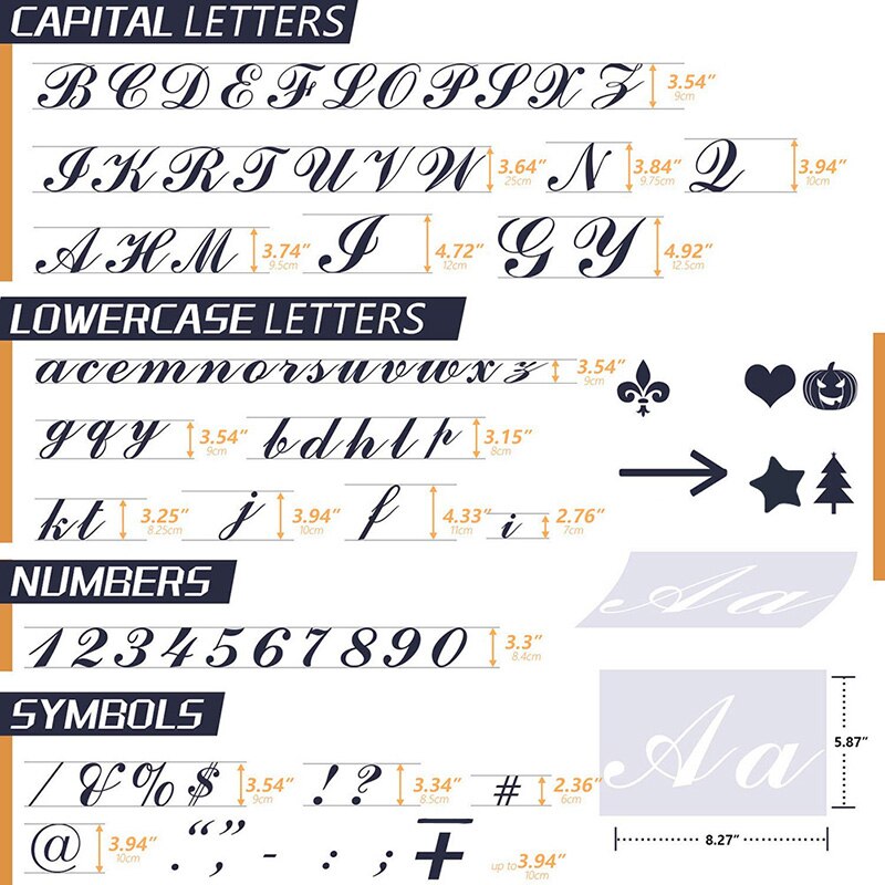 Set van 40 engelse lettersjablonen voor het schilderen van mallen, alfabetische tekens, kalligrafielettertypen, hoofdletters en kleine letters, herbruikbaar