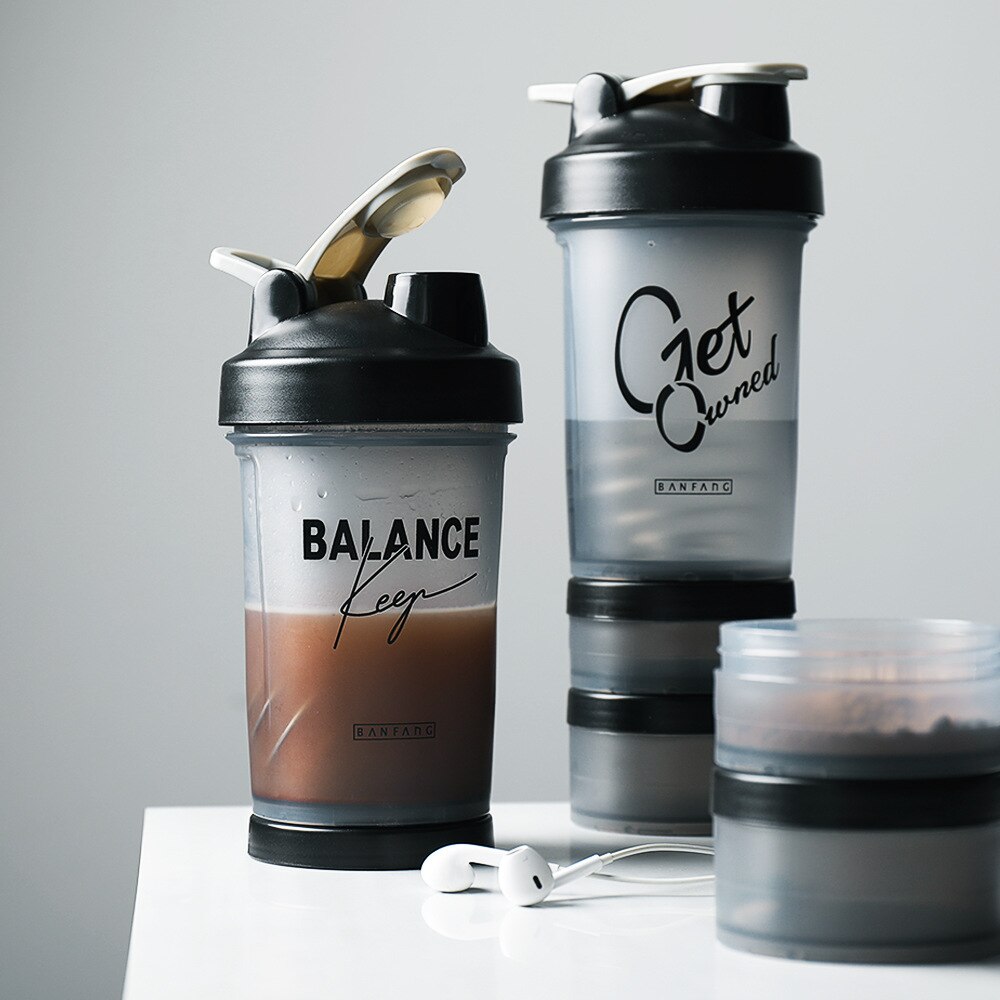 Explosion sport vattenflaskor 500ml protein shaker svart bärbar utomhus läckagesäker plastflaska bpa free