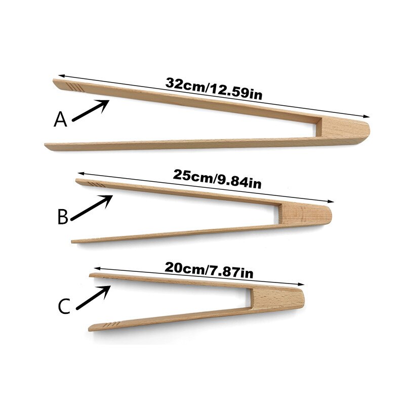 Wooden Food Toast Tongs Kitchen Gadgets BBQ Grilling Tong Salad Bread Serving Tong Dessert Sugar Ice Clip Cooking Baking Tools: A