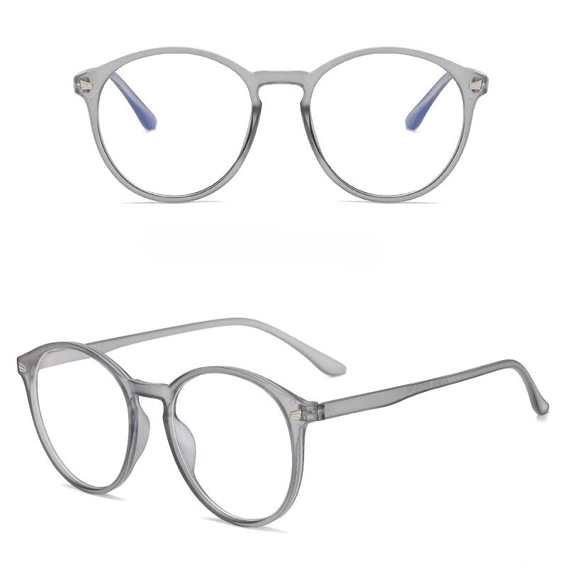 unisexe Vintage rond Anti rayons bleus ordinateur lunettes femmes cadre lunettes de jeu hommes Anti yeux vue lunettes avec étui: Gray With Case