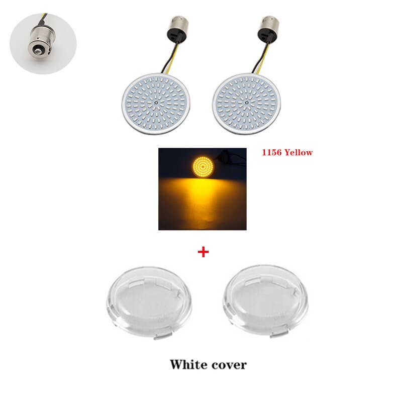 1 Paar Motorcycle Led Richtingaanwijzers Kit Voor Harley Road Glide Touring Sportster Met 1156 1157 Base Wit/Amber led Richtingaanwijzer: Yellow and cover A