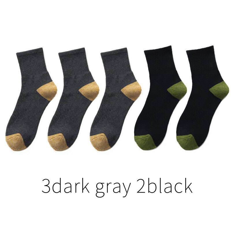 5 paar japanse katoenen herensokken dikke badstof lange sokken heren zakelijke herfst winter warme sokken calcetines meias: 3 donkergrijs 2 zwart