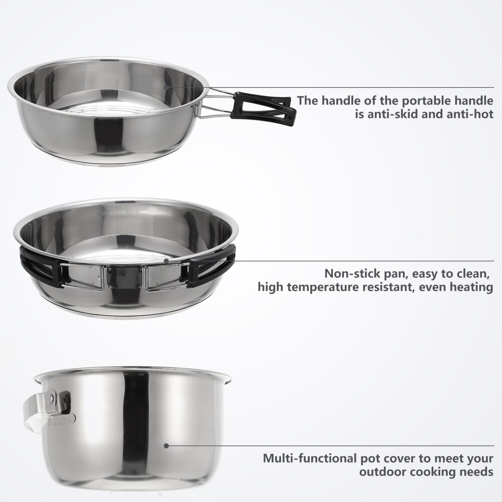 Camping Cookware Set - 6 Pieces Stainless Steel Outdoor Cooking Utensils for Hiking & Travel