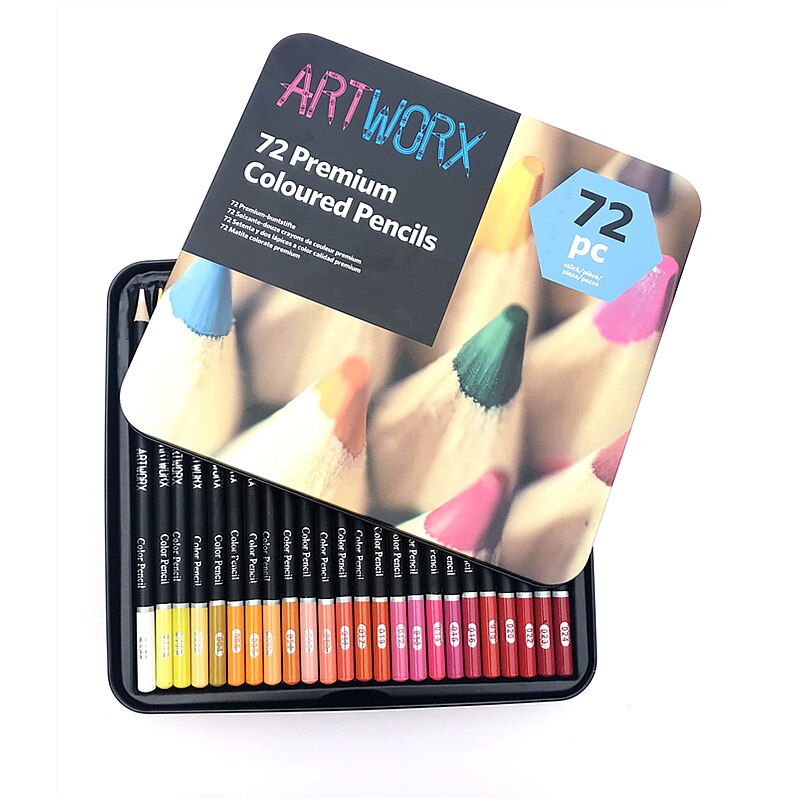 72 lápis de cor premium/conjunto de lápis de cor, caixa de ferro/conjunto de papelaria para pintura, suprimentos de arte de alta qualidade, lápis de arte