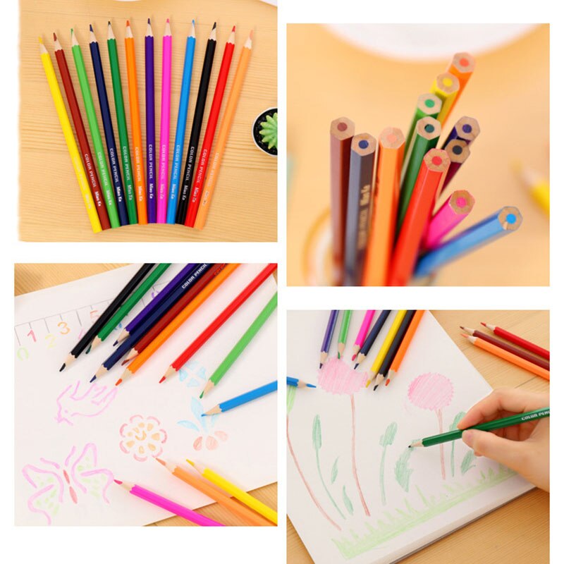 Lápices de colores para niños y adultos, Kit de lápices de madera para colorear, 12/24 colores, material escolar