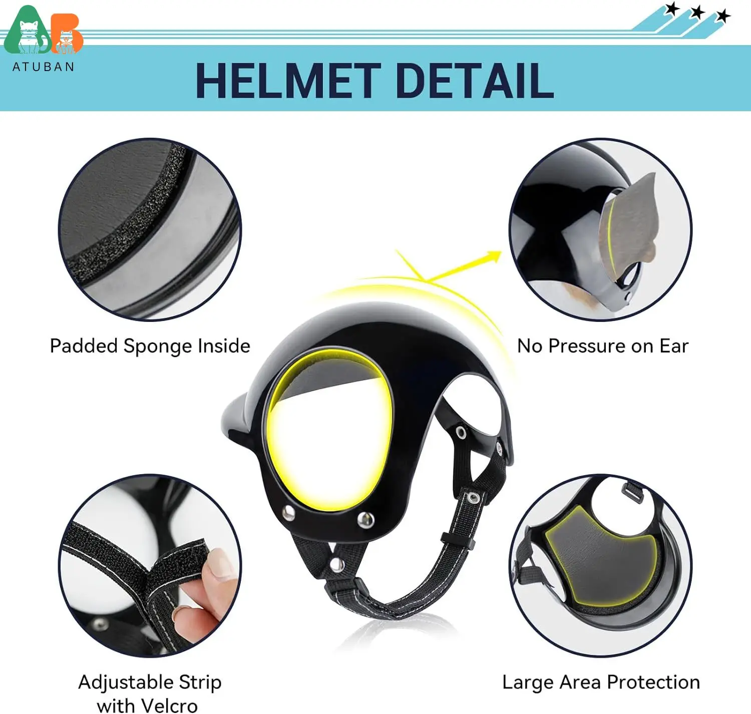 ATUBAN Casco para Perros y Gafas para Perros Pequeños-Casco para Casco de Motocicleta para Mascotas con Agujeros para las Orejas Correas Ajustables para Puppy Montar