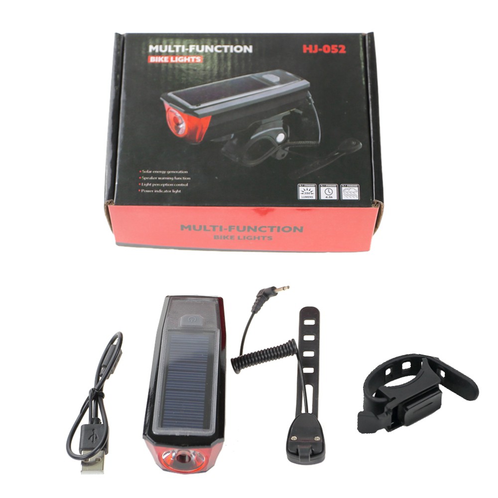 Universele Waterdichte Solar Koplamp &amp; Hoorn Voor Elektrische Scooter Usb Led Front Light Bell 120 Db IPX4 Multifunctionele accessoires: Default Title